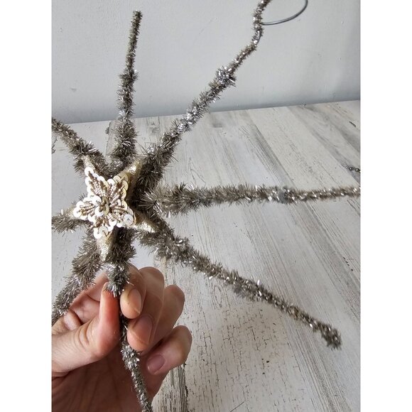 Antique German tinsel star sequence beaded ornament axis tree metal bendable - Picture 6 of 7